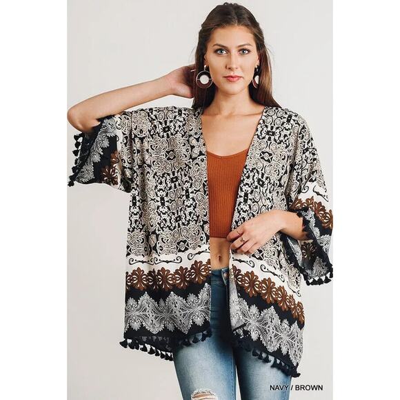 Umgee Top Size XL Tribal Drape Cardigan Western Fairy Fringe Shawl Womens Duster - Picture 4 of 4